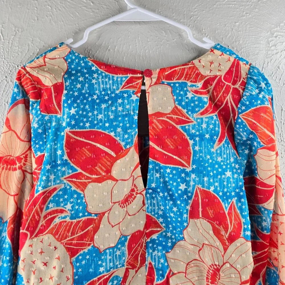 Farm Rio x Anthropologie Blouse Medium Pineapple Floral Print Artsy Colorful Top - Picture 7 of 12